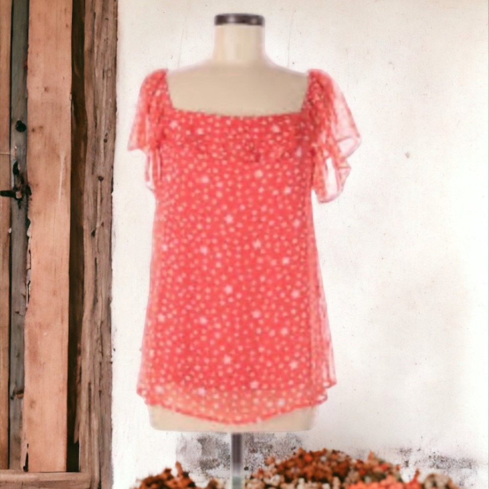 Andree by Unit Orange and White Short Sleeve Top Size Medium - Picture 6 of 10